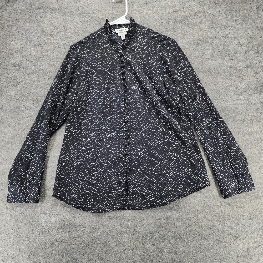 Express Portofino Shirt Womens Medium Slim Button Up Roll Tab Black